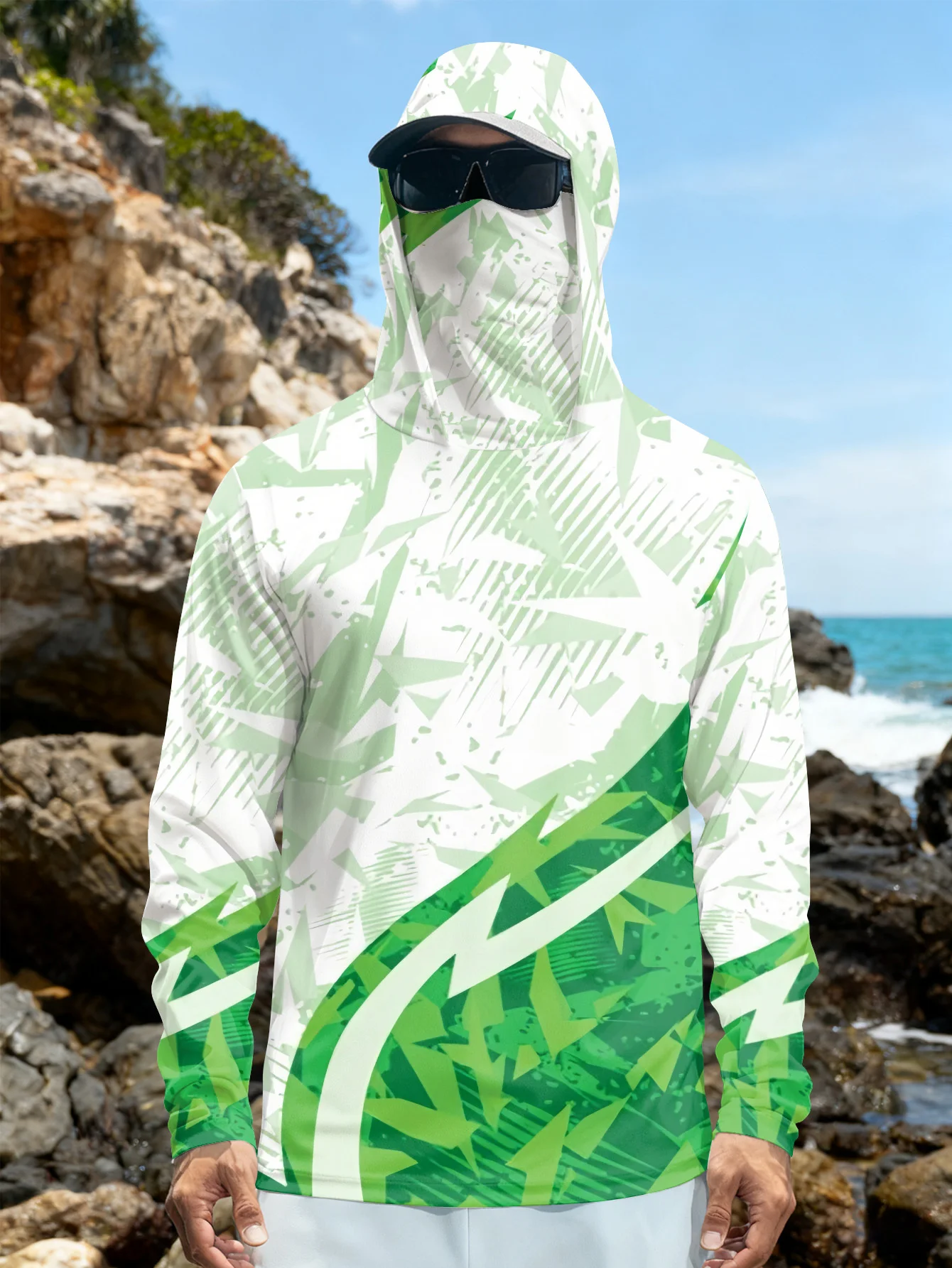 Outdoor Hunting Prints - Herren-Anglerhemd mit Kapuze, UPF-Sonnenschutz, langärmelig, mit