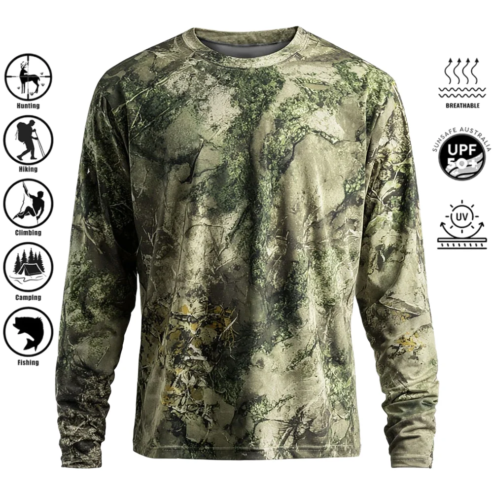 Outdoor Hunting Prints - Herren Langarm-T-Shirt aus Polyester mit 3D-Camo-Druck,